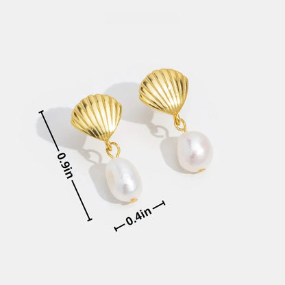 Gold Shell Pearl Earrings