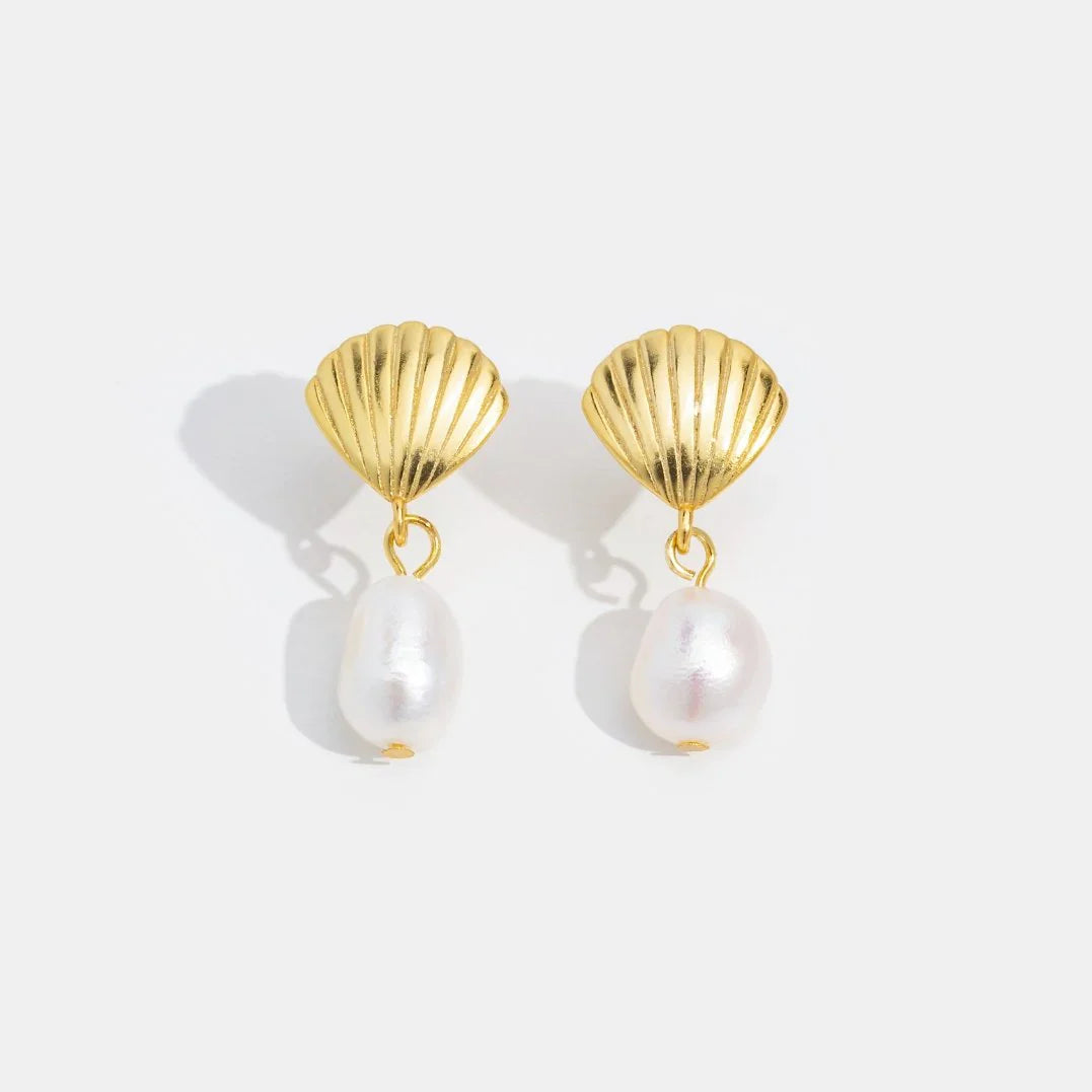 Gold Shell Pearl Earrings