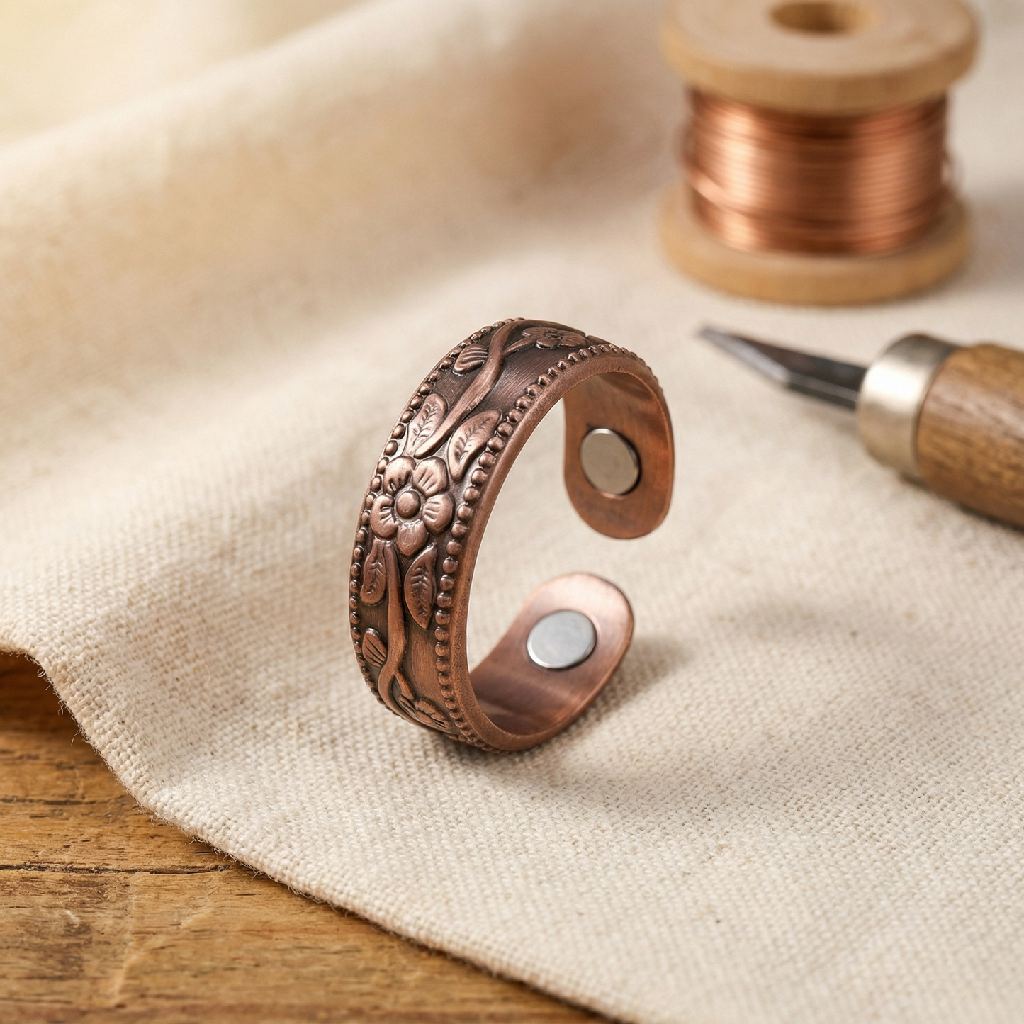 Adjustable Petal Detail Copper Ring