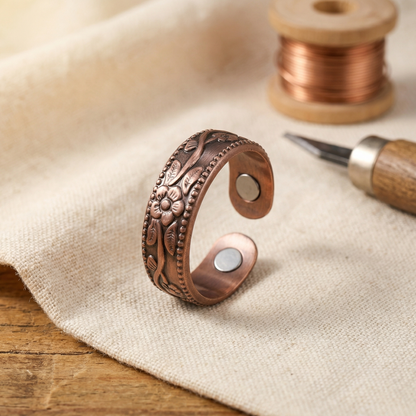 Adjustable Petal Detail Copper Ring