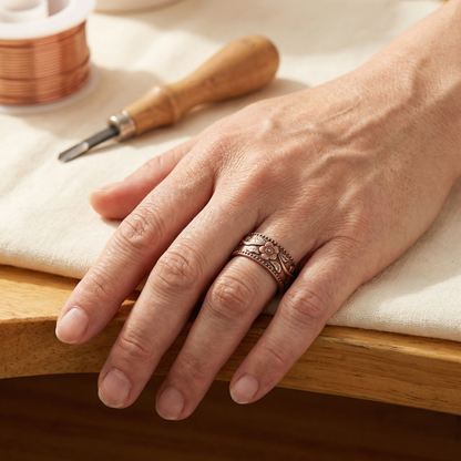 Adjustable Petal Detail Copper Ring