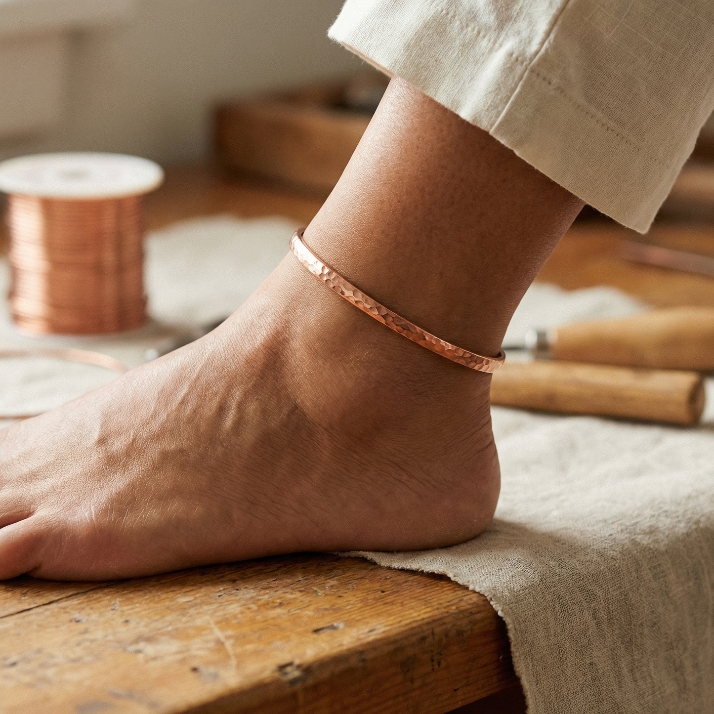 Adjustable Copper Dimpled Anklet