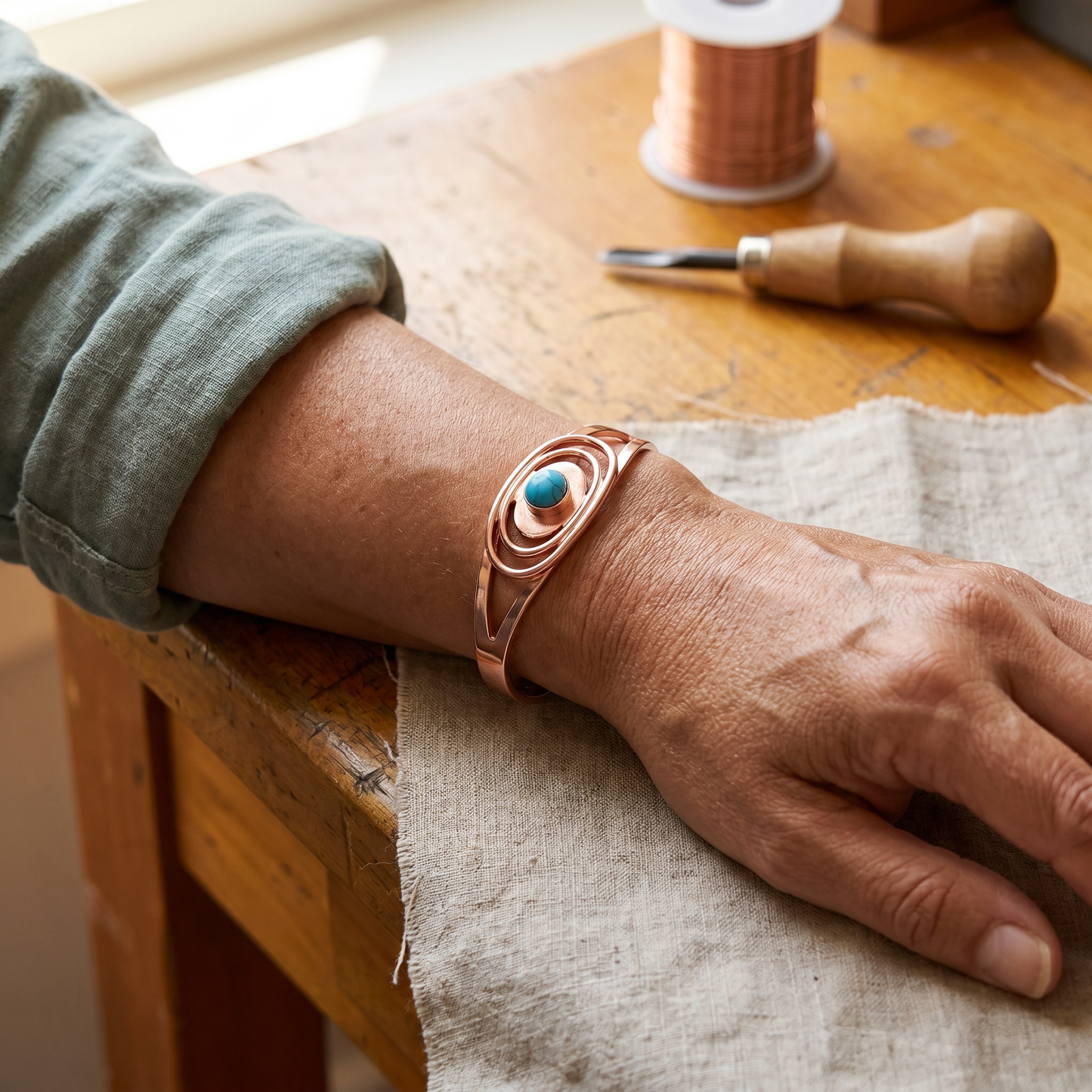 Adjustable Turquoise Copper Bracelet