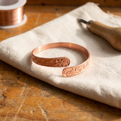 Adjustable Flower Engraved Copper Bracelet