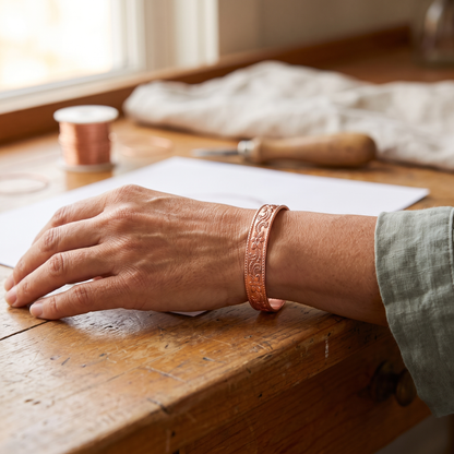 Adjustable Flower Engraved Copper Bracelet
