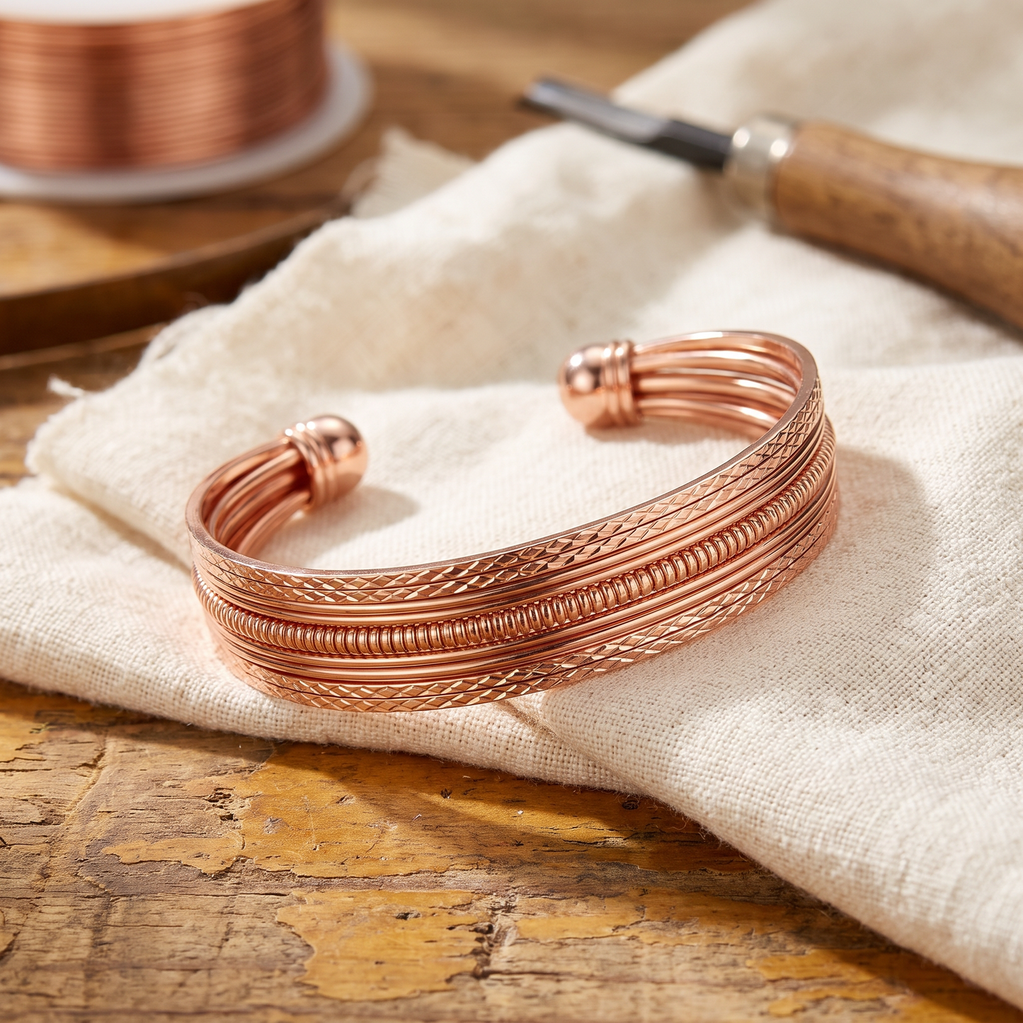 Adjustable Layered Copper Cuff Bracelet