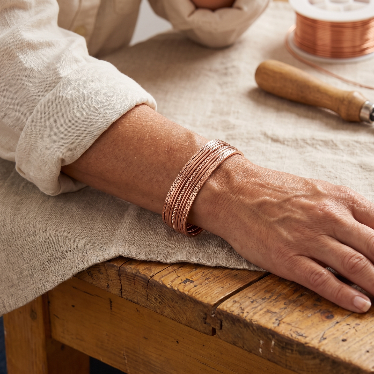 Adjustable Layered Copper Cuff Bracelet