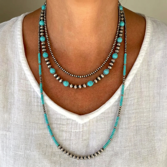 Turquoise Contrast Beaded Necklace & Earrings Set (5 pcs)