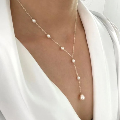 Flowing Pearl Lariat Necklace