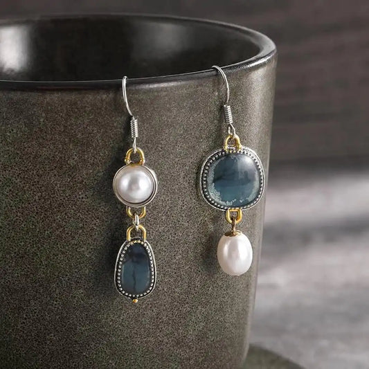 Elegant Blue Pearl Earrings