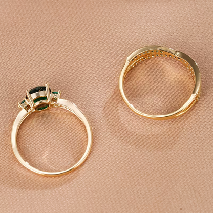 Elegant Gold Gemstone Duo Ring Set