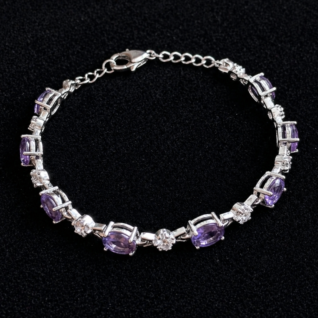 Elegant Amethyst White Gold Bracelet