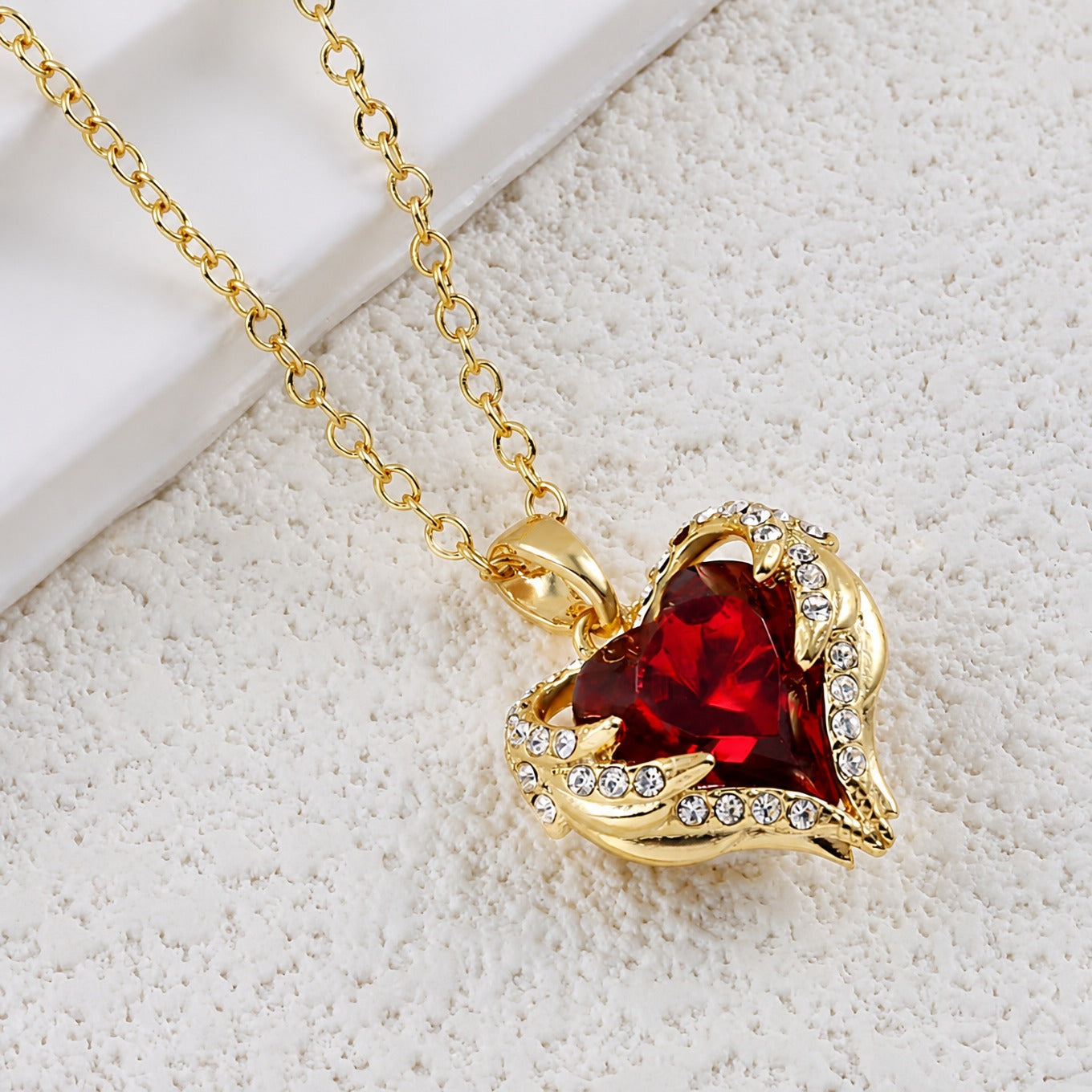 **Sophisticated Ruby Heart Gold Necklace**