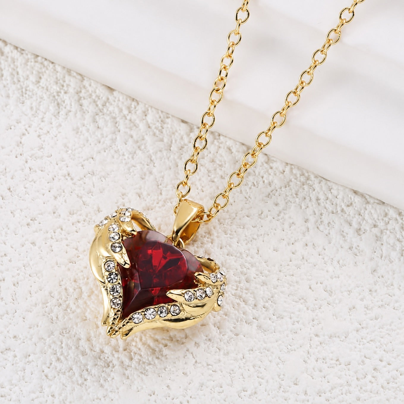 **Sophisticated Ruby Heart Gold Necklace**