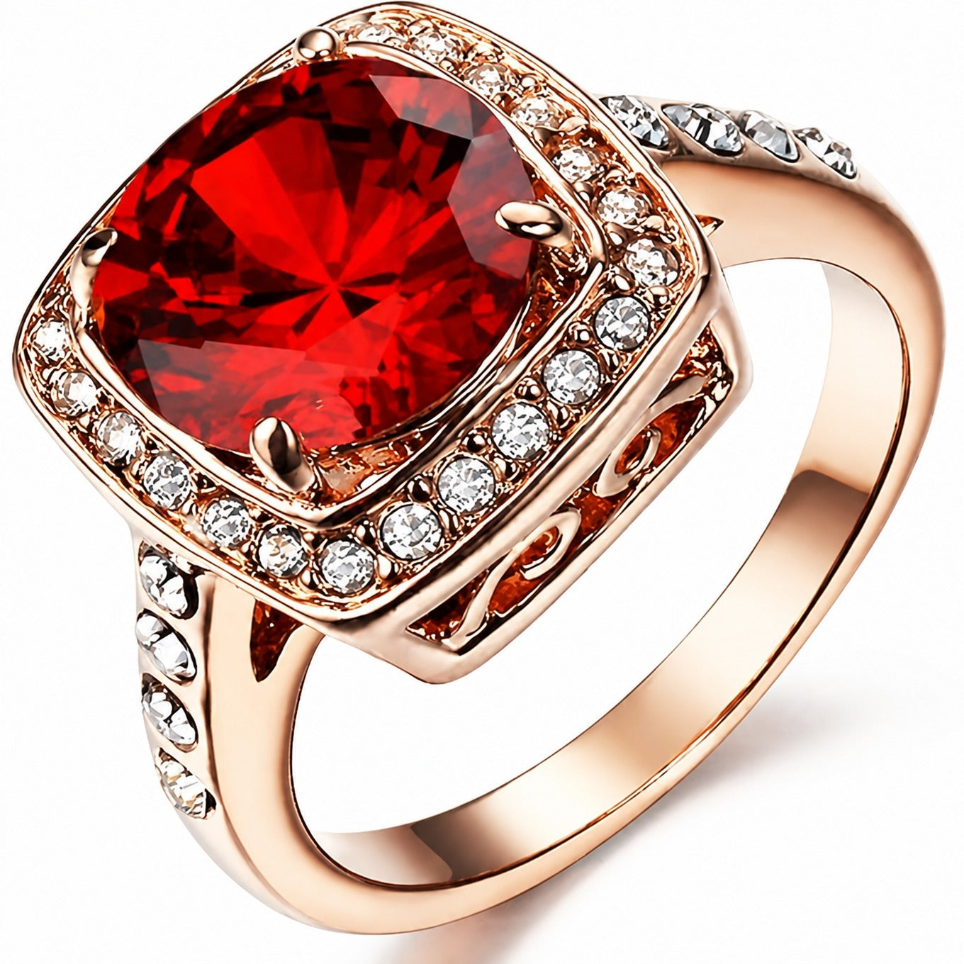 **Sophisticated Ruby Halo Gold Ring**