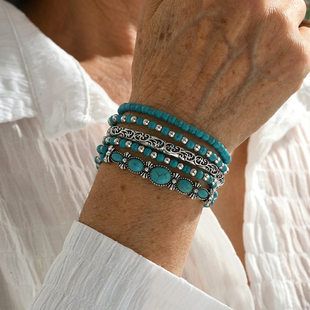 Luxe Turquoise Beaded Bracelet Set